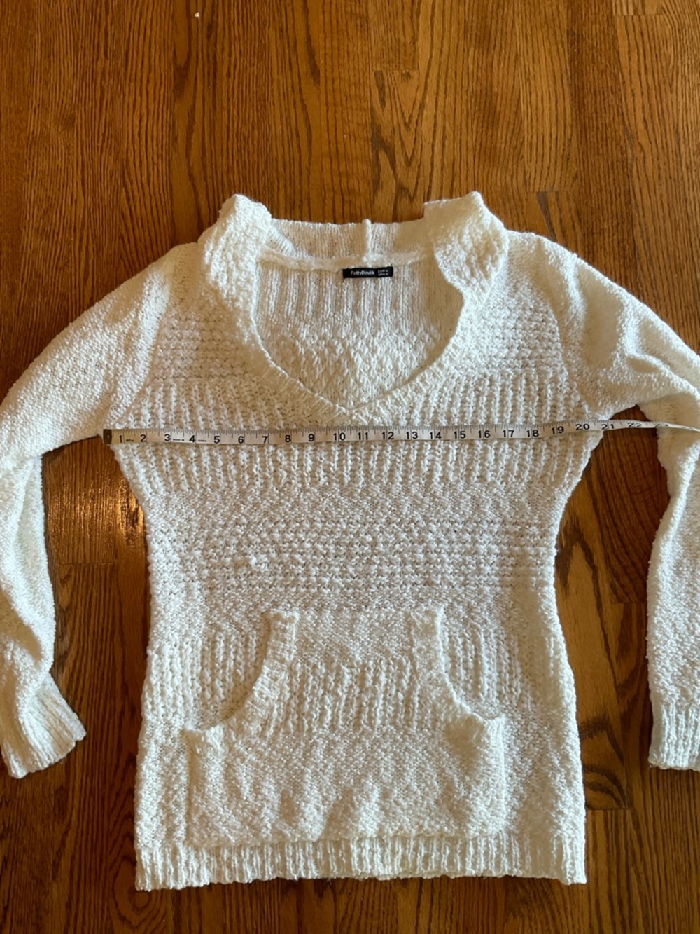 Cream Chunky Knit Hooded Sweater Women’s L Cozy Textured Pullover